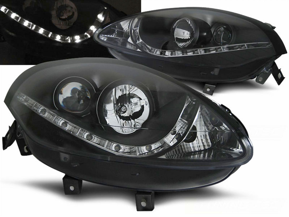 Schwarze LED Scheinwerfer für Fiat Bravo 07-15 mit Tagfahrlicht-Optik, Set