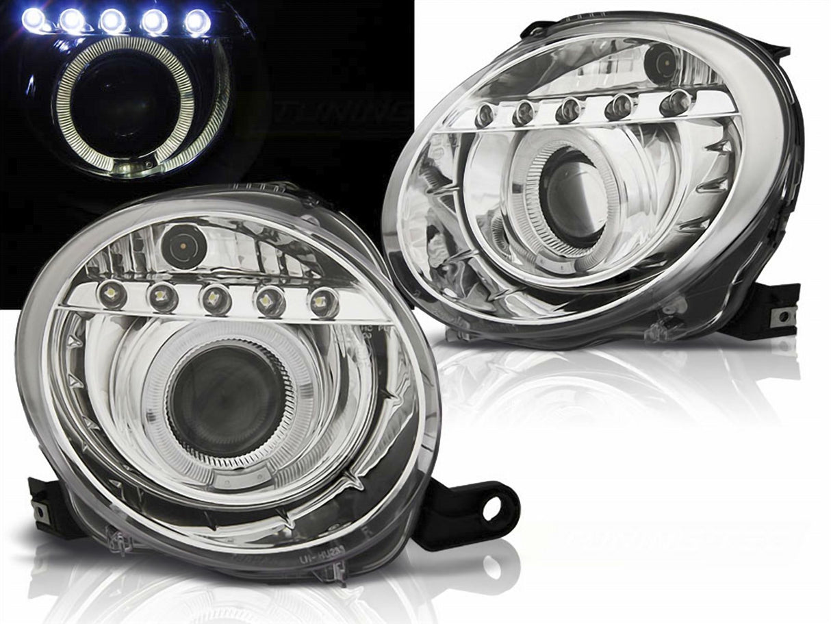 Angel Eyes Scheinwerfer für Fiat 500 2007-2012 chrom