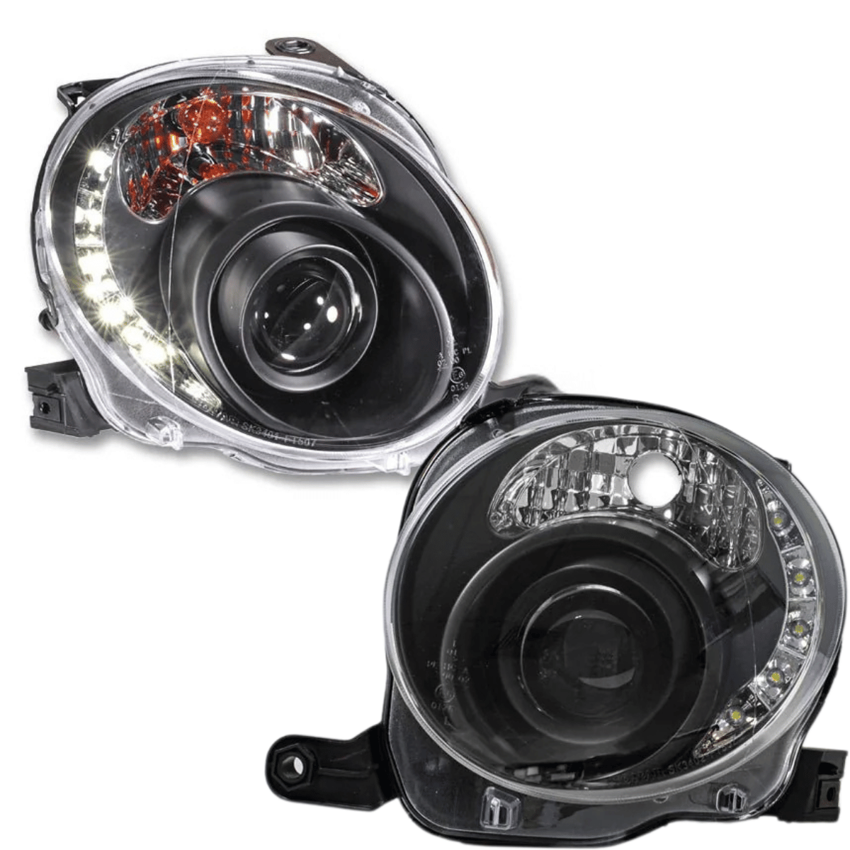 CR-Tuning LED Scheinwerfer für Fiat 500 mit Tagfahrlicht und schwarzem Einsatz