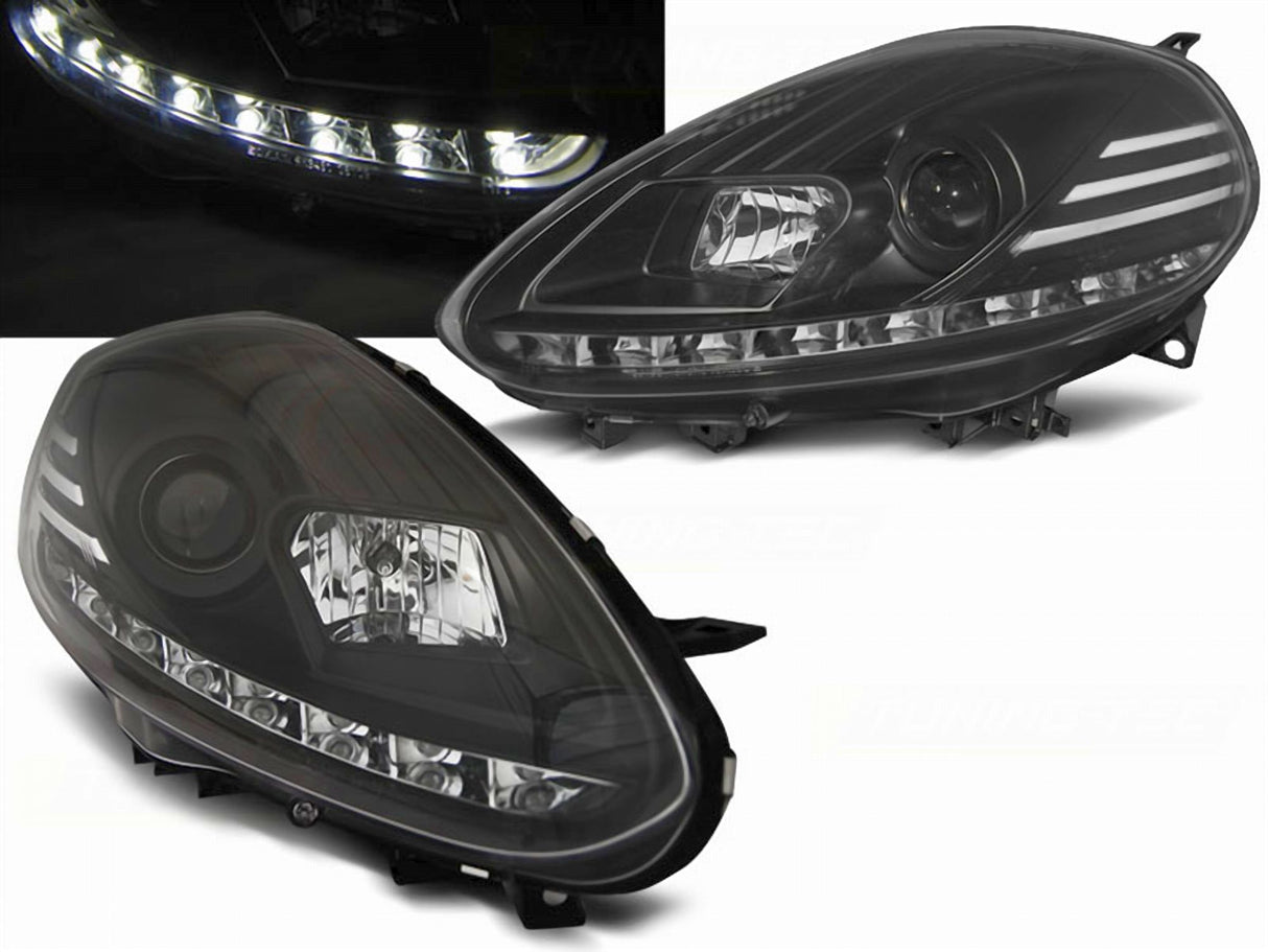 LED Scheinwerfer schwarz mit Tagfahrlicht-Optik, 2009-2012 für Fiat Grande Punto Facelift
