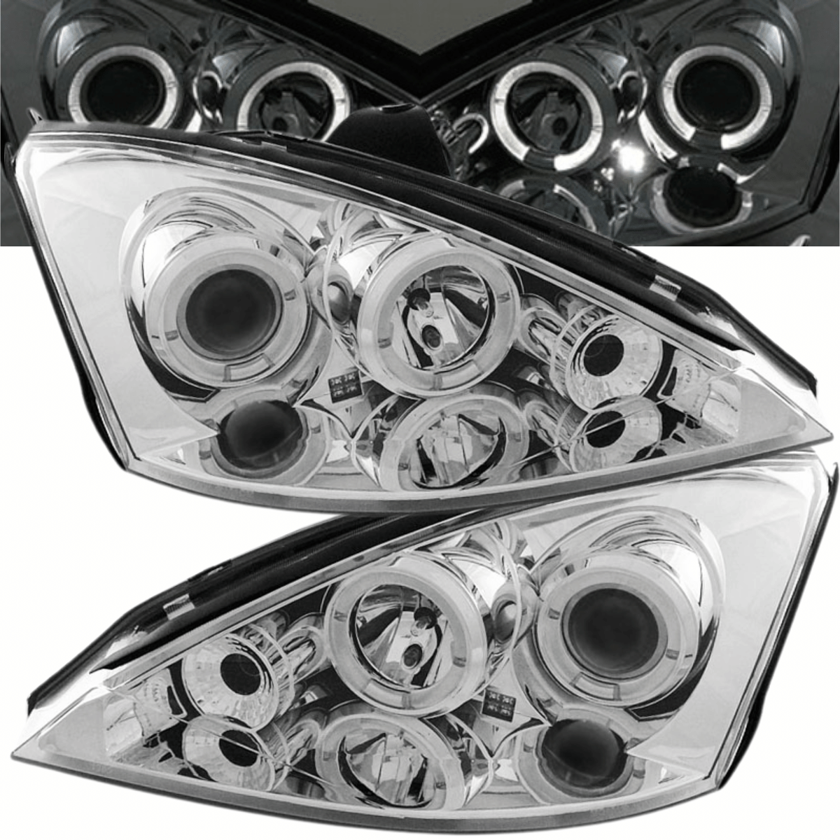 LED Angel Eyes Scheinwerfer Set in chrom für Ford Focus 10.1998-10.2001