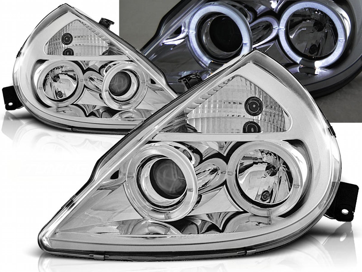 LED Angel Eyes Scheinwerfer Set in chrom für FORD KA 11.1996-2008
