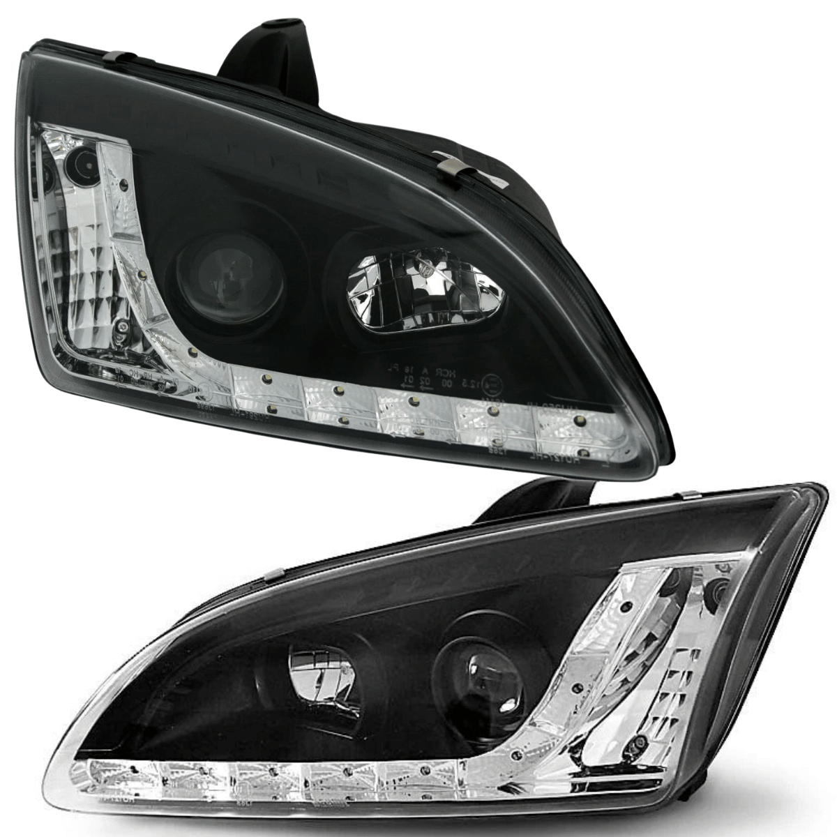 Schwarze LED Scheinwerfer für Ford Focus Mk2 mit Tagfahrlicht-Optik, Tuning Scheinwerfer