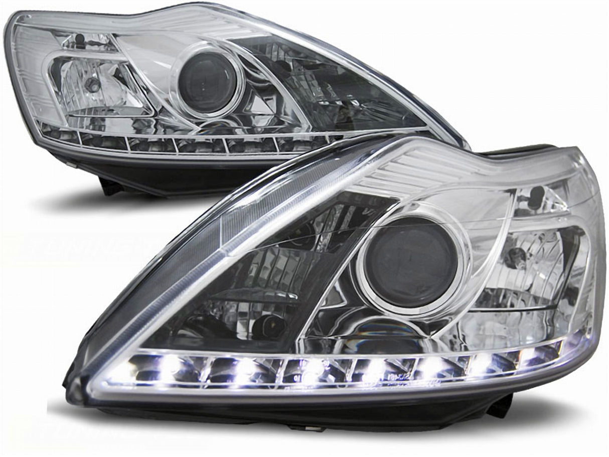 Led Scheinwerfer Set in chrom für Ford Focus II 02.2008-2010