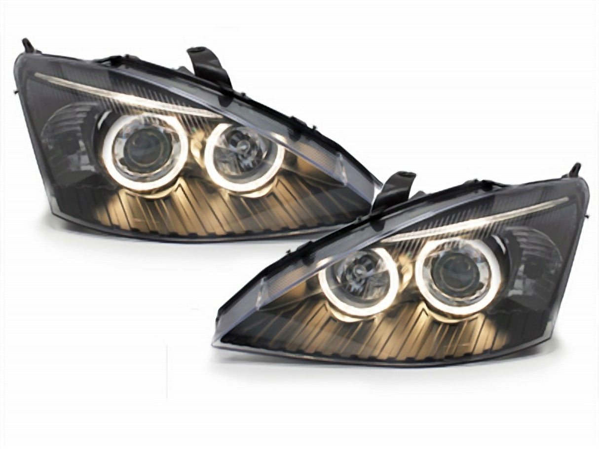Scheinwerfer für Ford Focus 2001-2004 Angel Eyes schwarz
