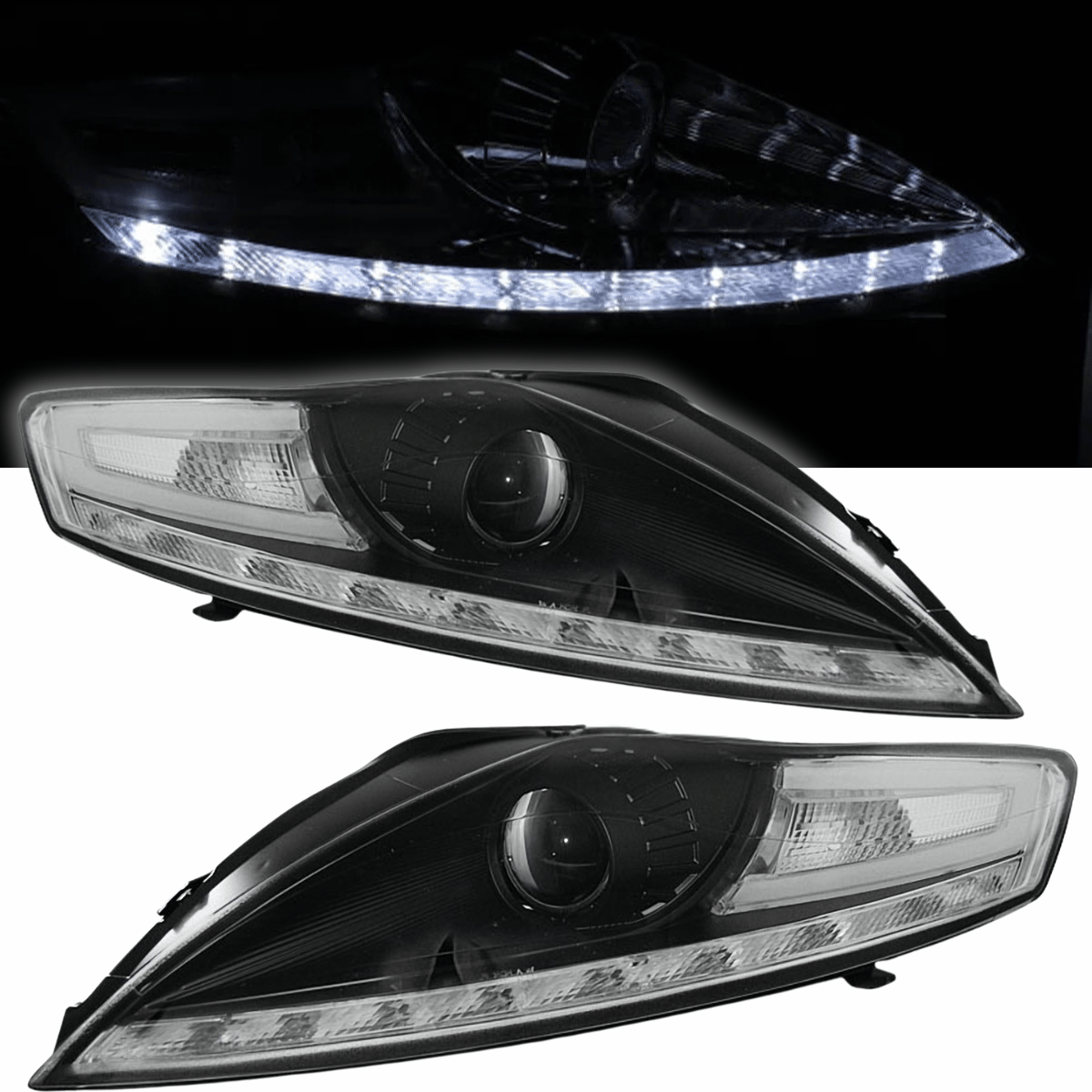 Scheinwerfer Set Schwarz mit LED Standlicht für Ford Mondeo 2007–2010 ohne AFS