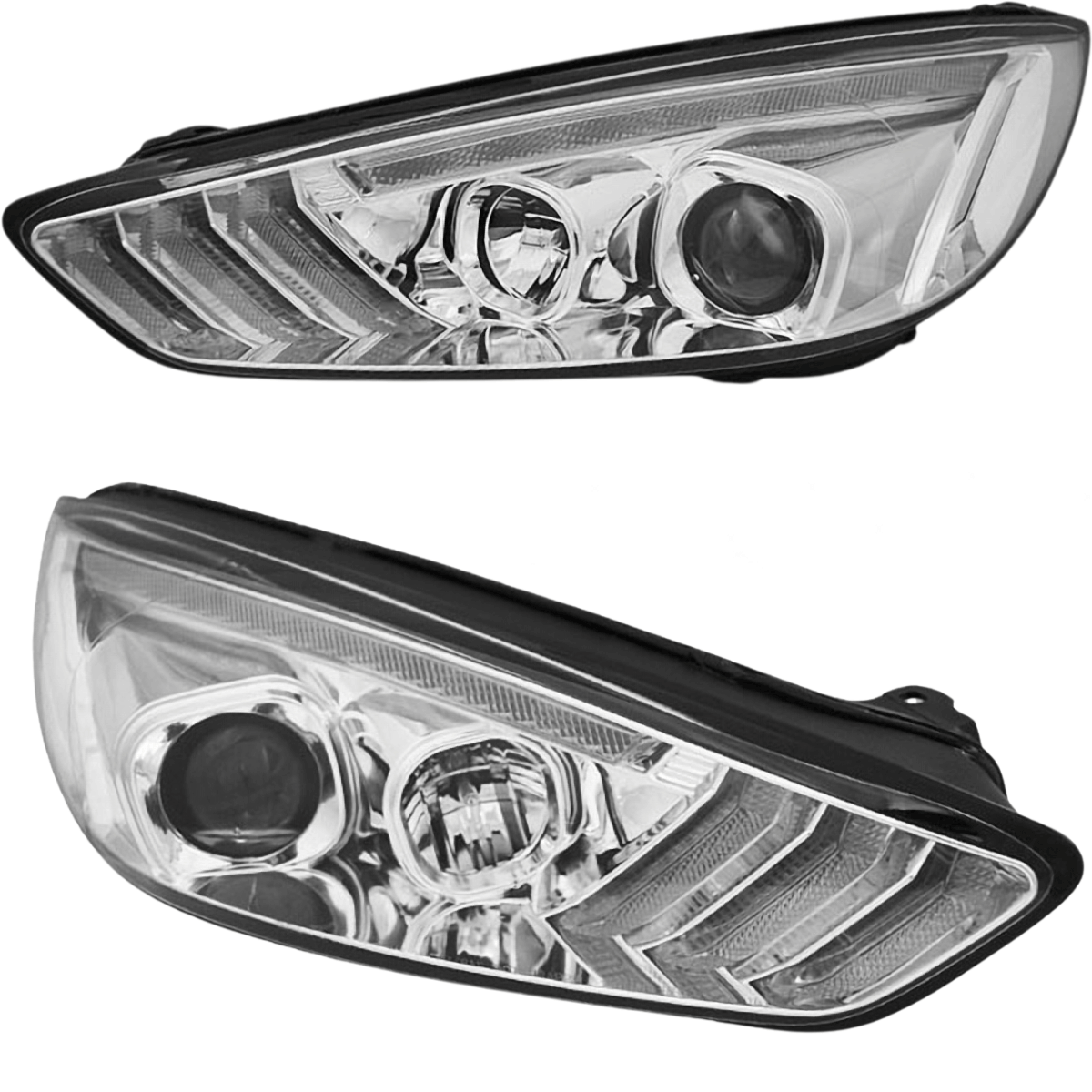 LED Scheinwerfer Set Chrom für Ford Focus MK3 2015–2018 mit DRL & dynamischen Blinkern