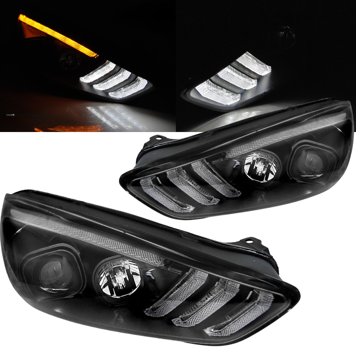 LED Scheinwerfer Set Schwarz für Ford Focus MK3 2015–2018 mit DRL & dynamischen Blinkern