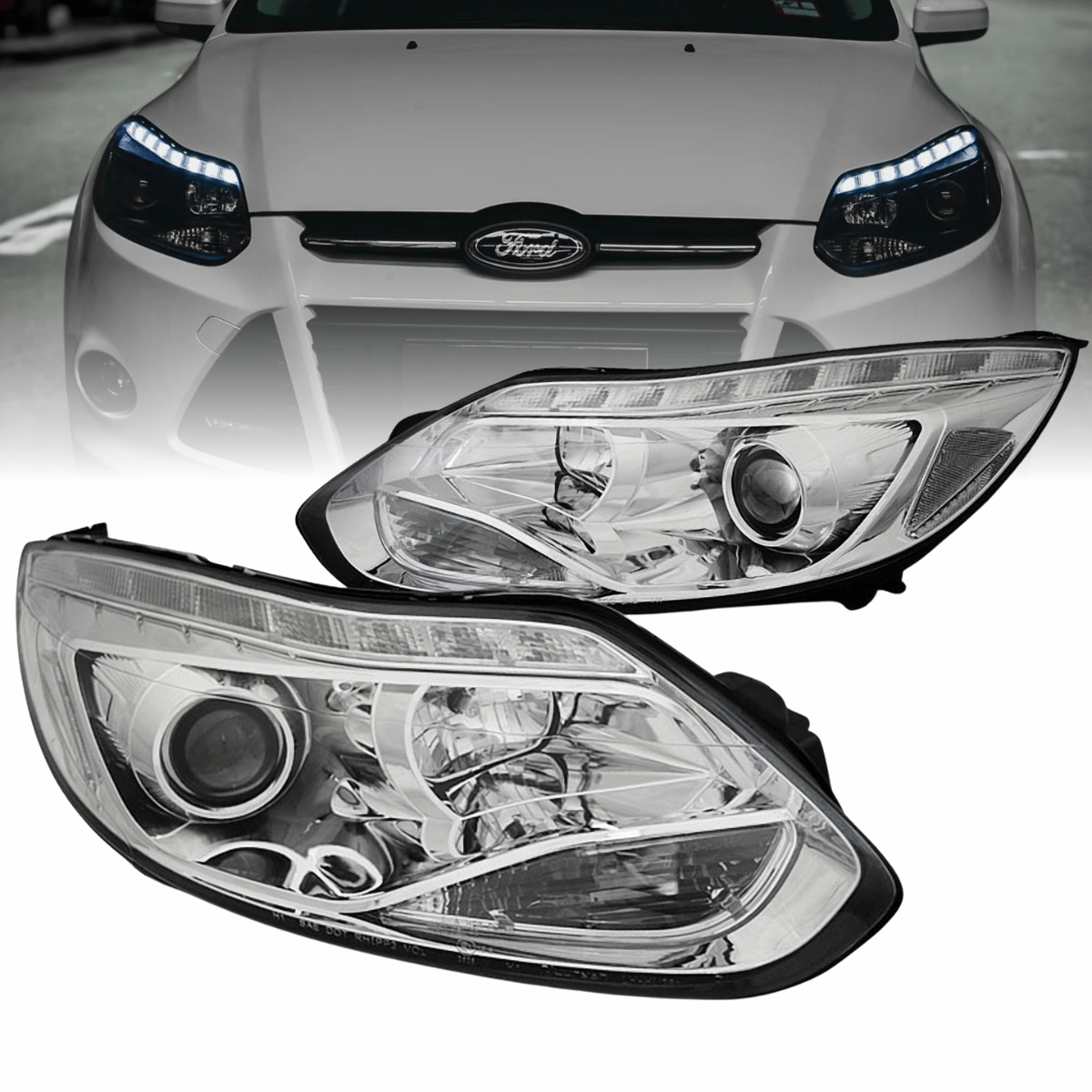 Scheinwerfer Set LED Standlichtleiste Chrom für Ford Focus MK3 2011–2014
