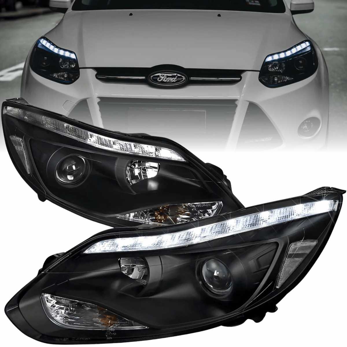 Scheinwerfer Set LED Standlichtleiste Schwarz für Ford Focus MK3 2011–2014