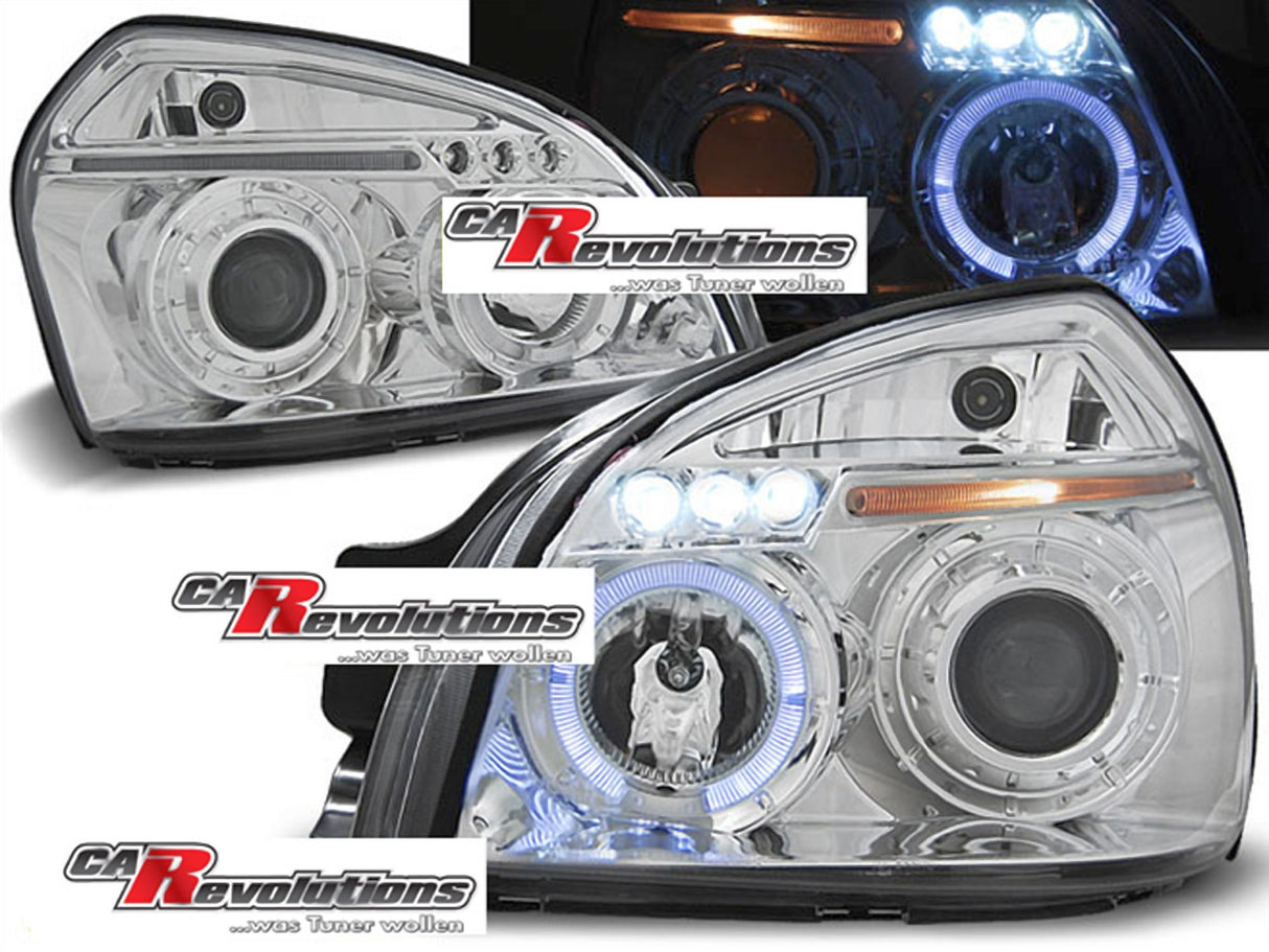 Chrom Angel Eyes Scheinwerfer für Hyundai Tucson 07-10, LED Tagfahrlicht, Tuning Scheinwerfer