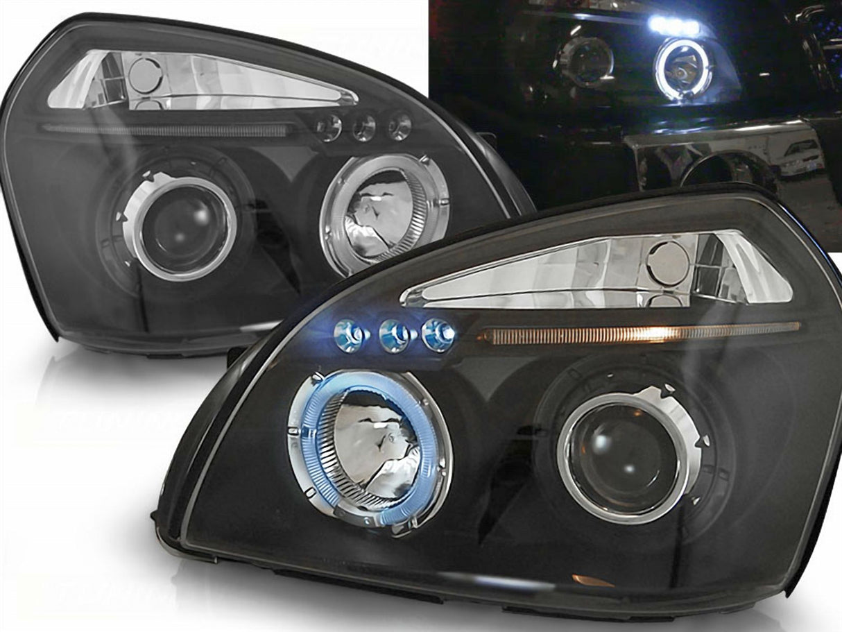 Angel Eyes Scheinwerfer schwarz für Hyundai Tucson 07.2004-10 mit blauen Ringen
