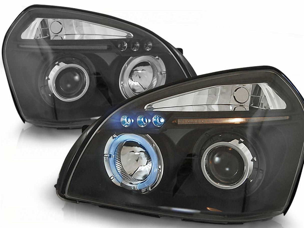 Schwarze LED Scheinwerfer mit blauen Akzenten für Hyundai TUCSON von CR-Tuning