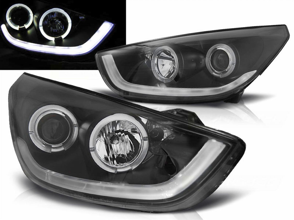 Scheinwerfer mit Light Tube und Ringen, LED-Tagfahrlicht für Hyundai TUCSON IX35 2010-2013 schwarze