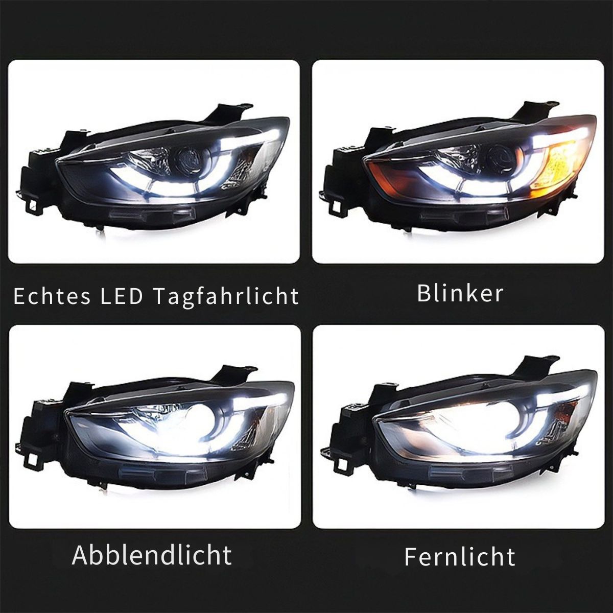 Halogen Scheinwerfer Set für Mazda CX-5 2011–2015 Schwarz mit LED Tagfahrlicht