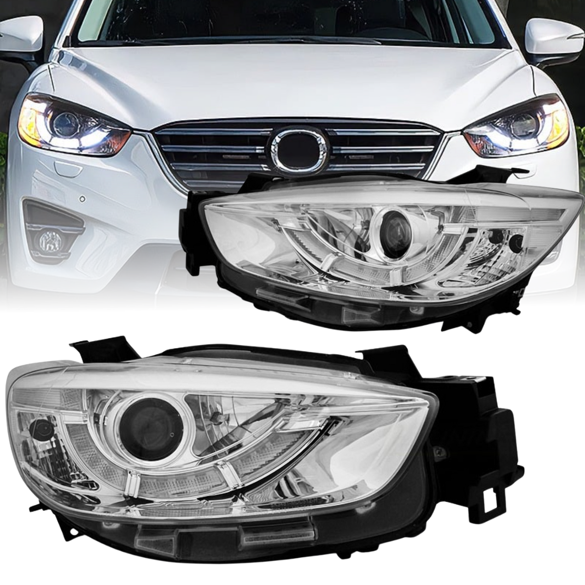 Halogen Scheinwerfer Set für Mazda CX-5 2011–2015 Chrom mit LED Tagfahrlicht