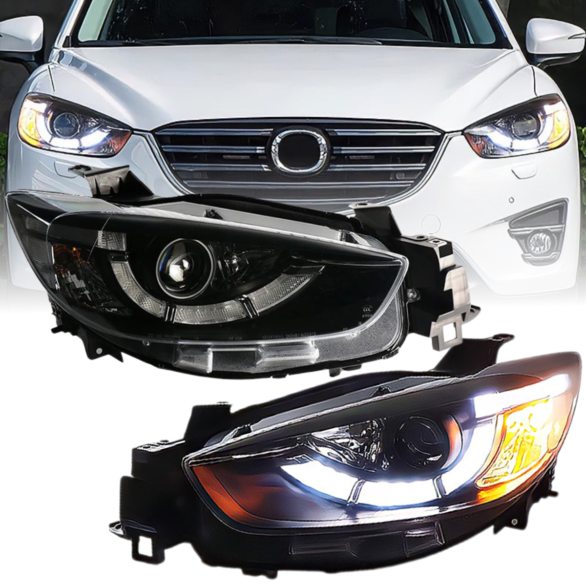 Halogen Scheinwerfer Set für Mazda CX-5 2011–2015 Schwarz mit LED Tagfahrlicht