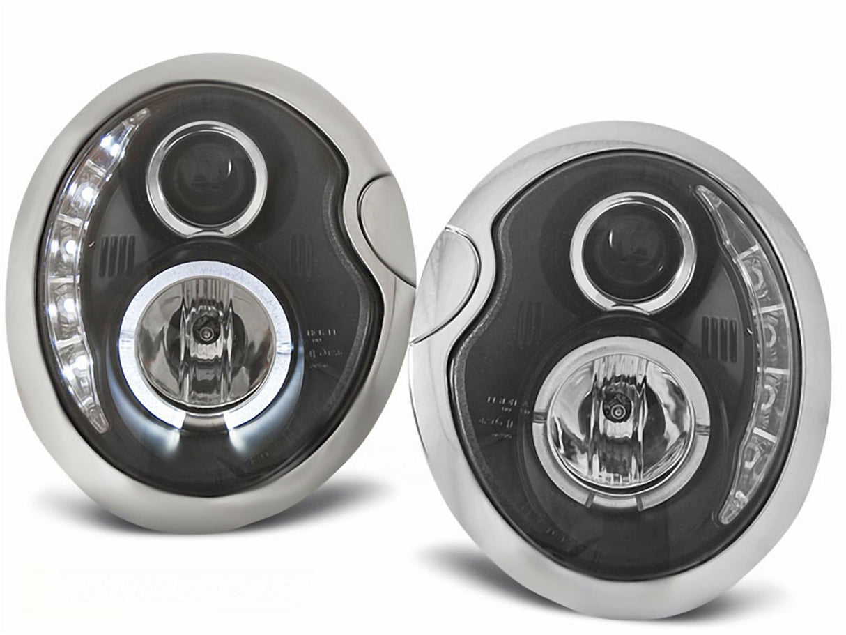 LED Scheinwerfer für Mini Cooper R50 R53 R52 mit Tagfahrlicht und Chromrand