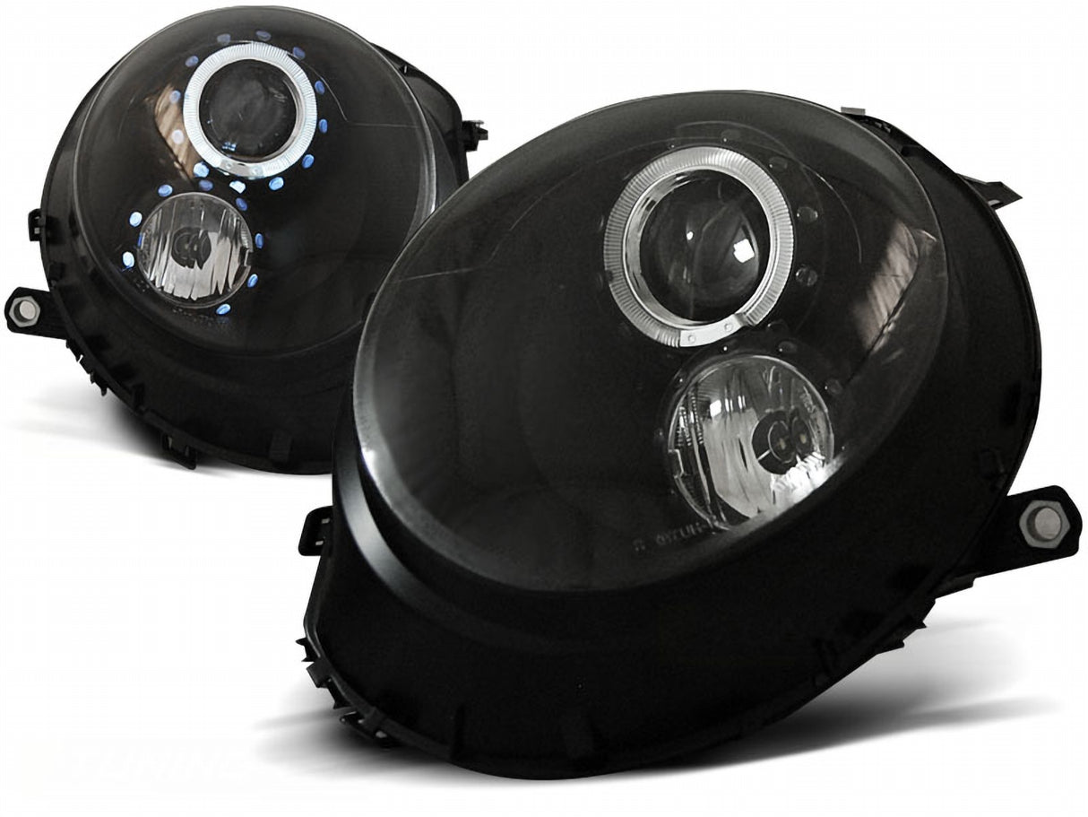 Schwarze Angel Eyes Scheinwerfer für BMW MINI Cooper 2006-2014, mit LED-Standlichtringen