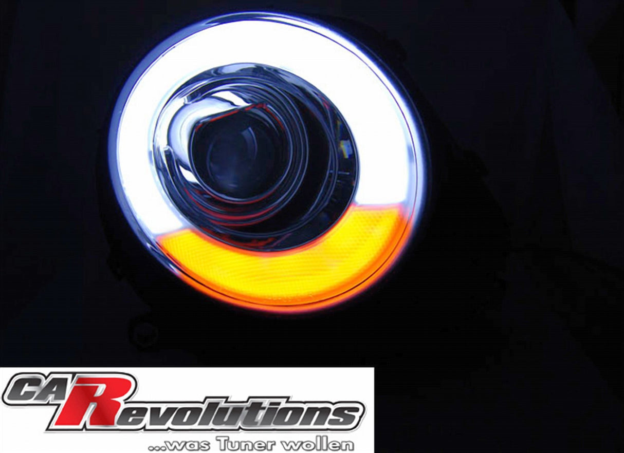 CR-Tuning LED Scheinwerfer mit weißem Standlichtring und gelbem Blinker für sportliche Optik
