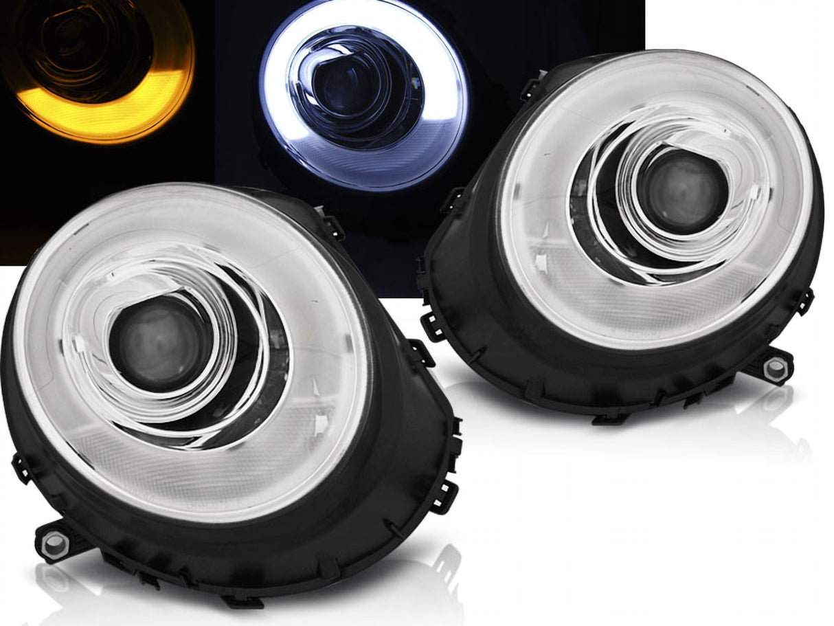 LED Light Tube Scheinwerfer Set für BMW MINI COOPER 2006-2014 chrom, mit Ringbeleuchtung