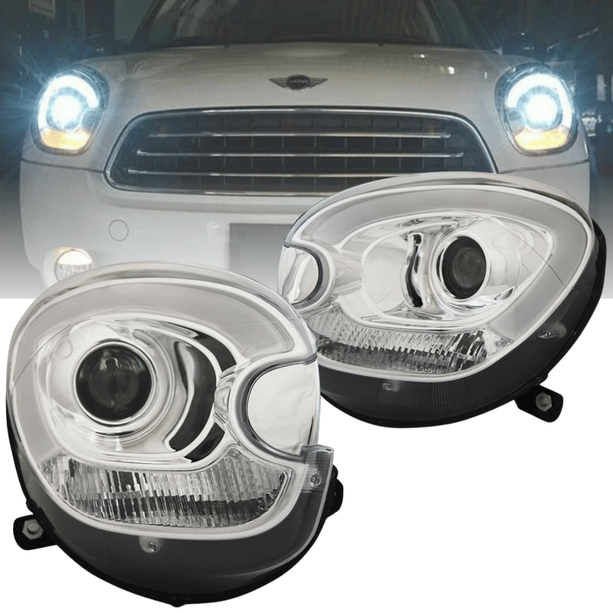 LED Light Tube Scheinwerfer Set Chrom für BMW MINI R60 R61 Countryman 2010–2016