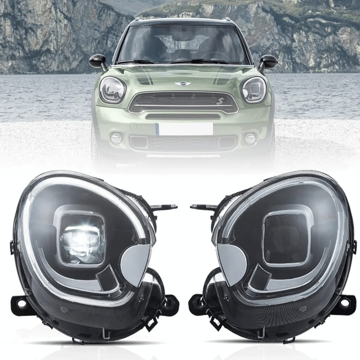 Schwarze Voll LED Scheinwerfer für MINI Countryman R60 Paceman R61 2010-2016 mit LED Tagfahrlicht