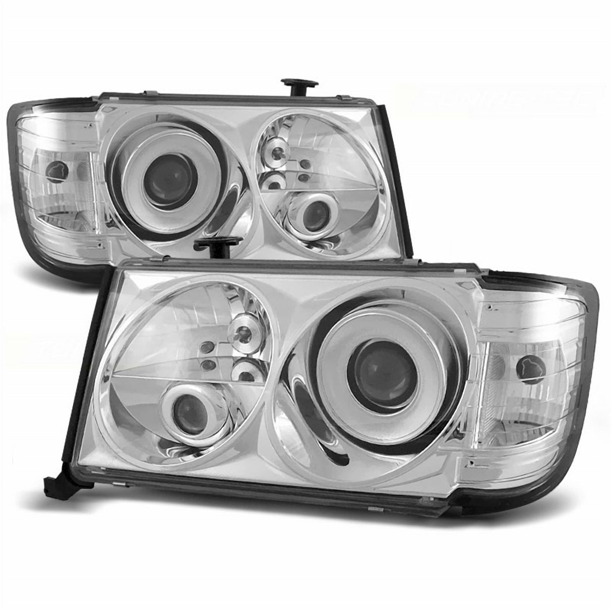 Chrom Scheinwerfer für Mercedes W124 1985-1993, Tuning Scheinwerfer mit Klarglas und Reflektor