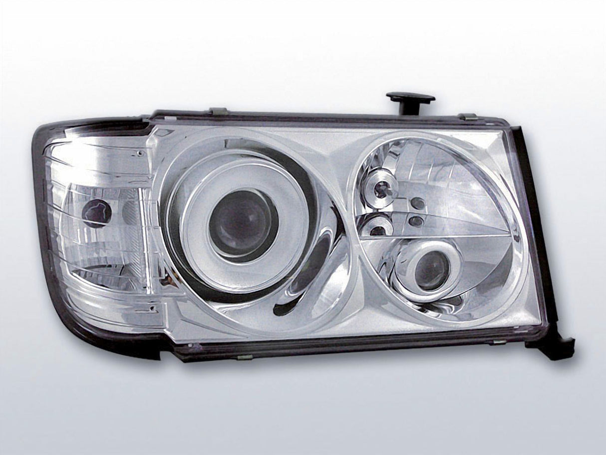 Chrom Scheinwerfer für Mercedes W124 E-Klasse, Klarglas Optik, LED Tagfahrlicht Look