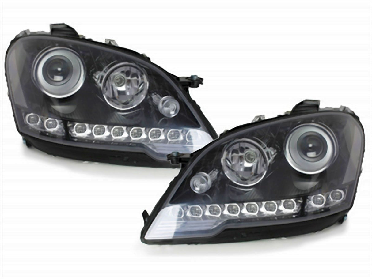 Schwarze LED Scheinwerfer für Mercedes W211 E-Klasse mit Tagfahrlicht-Optik