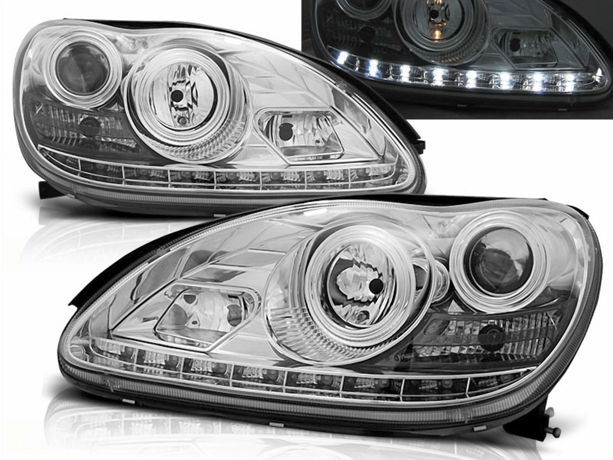 Chrom LED Scheinwerfer Set für Mercedes W220 S-Klasse 1998-2005, klare Optik