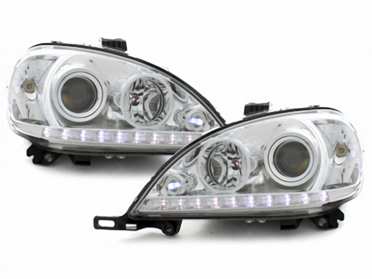Chrom LED Scheinwerfer für Mercedes Benz W163 M 1998-2001 mit Tagfahrlichtstreifen