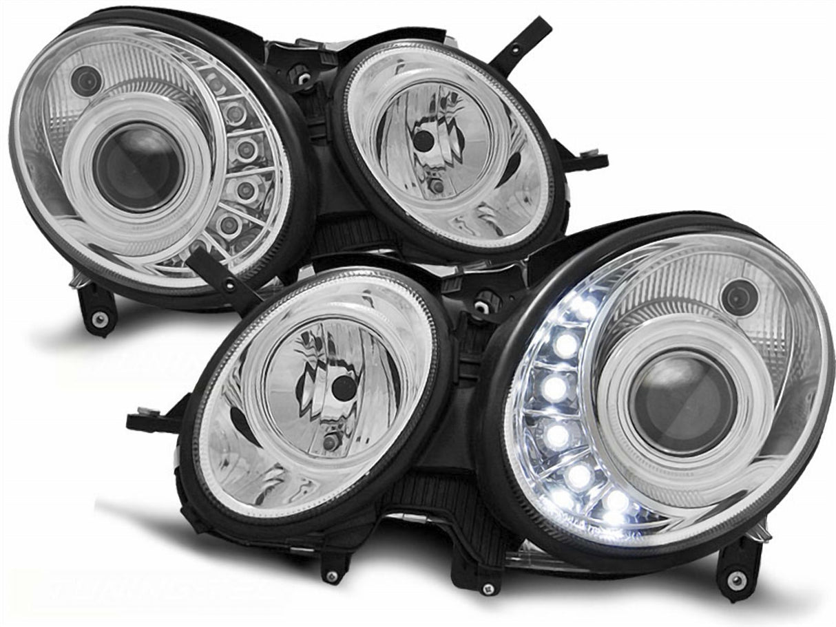 LED Scheinwerfer für Mercedes W211 E-Klasse mit Tagfahrlicht und Klarglasoptik