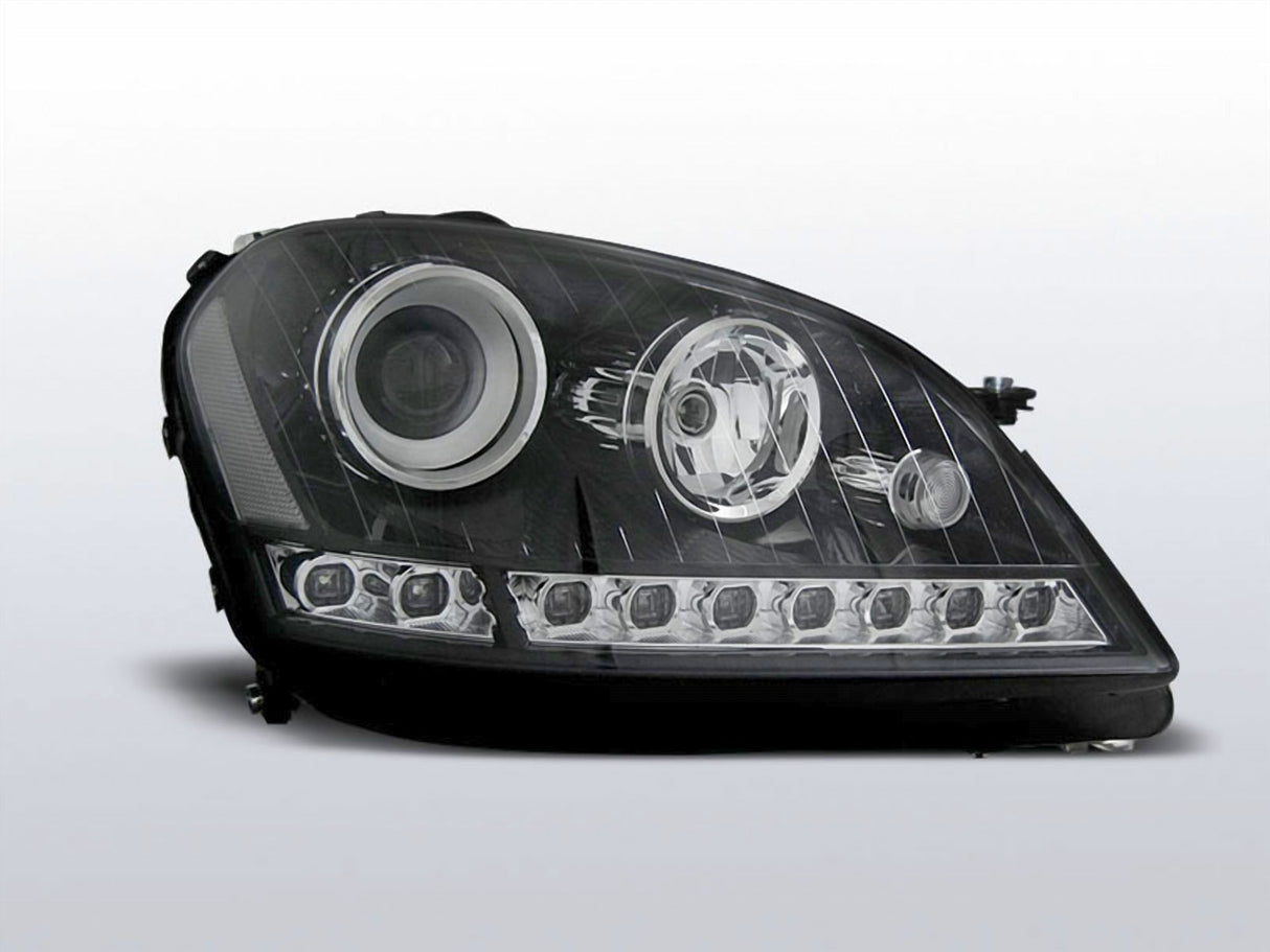 Schwarze LED Scheinwerfer für Mercedes W164 ML 2005-2007 mit Tagfahrlicht-Optik