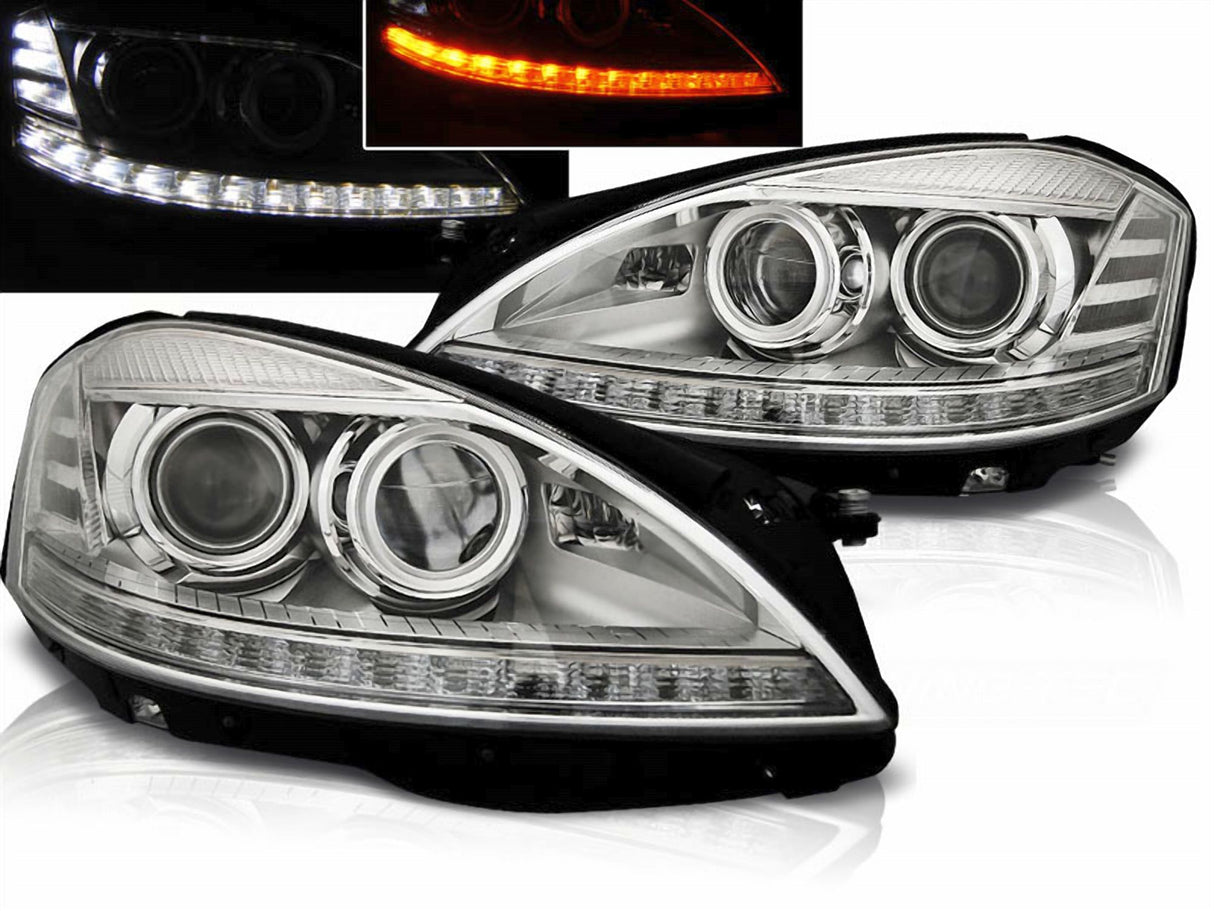 Led Scheinwerfer Set in chrom für Mercedes W221 2005-2009 LED Blinker