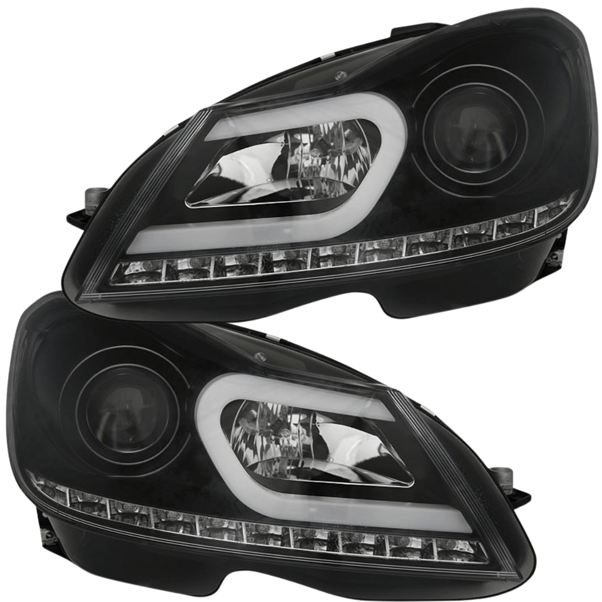 Schwarze LED Scheinwerfer für VW Golf 6 mit Tagfahrlicht-Optik und Klarglas