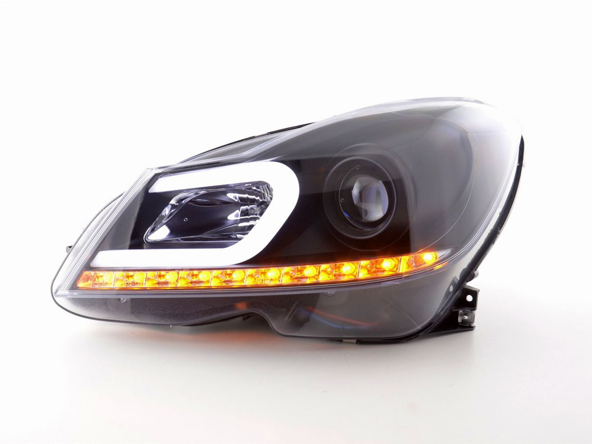 LED Scheinwerfer mit Tagfahrlicht für Mercedes SLK R172, schwarz, mit Blinker