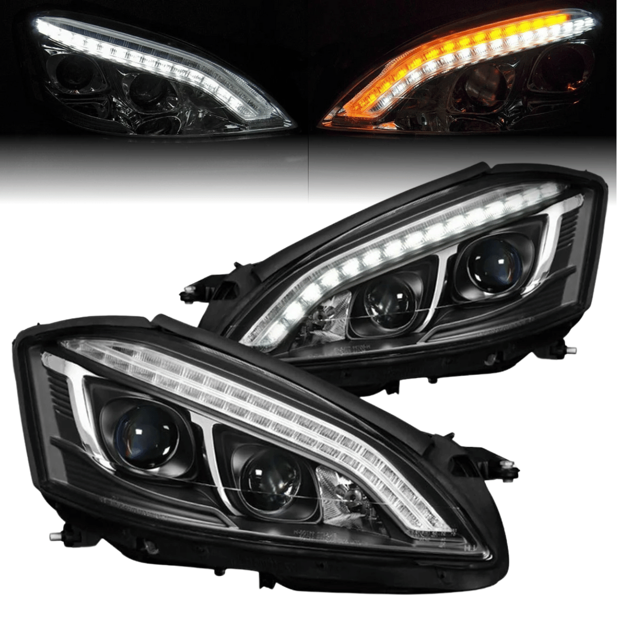 Xenon Scheinwerfer Set Tagfahrlicht Schwarz für Mercedes S-Klasse W221 2005–2009 mit LED Standlicht & Blinker