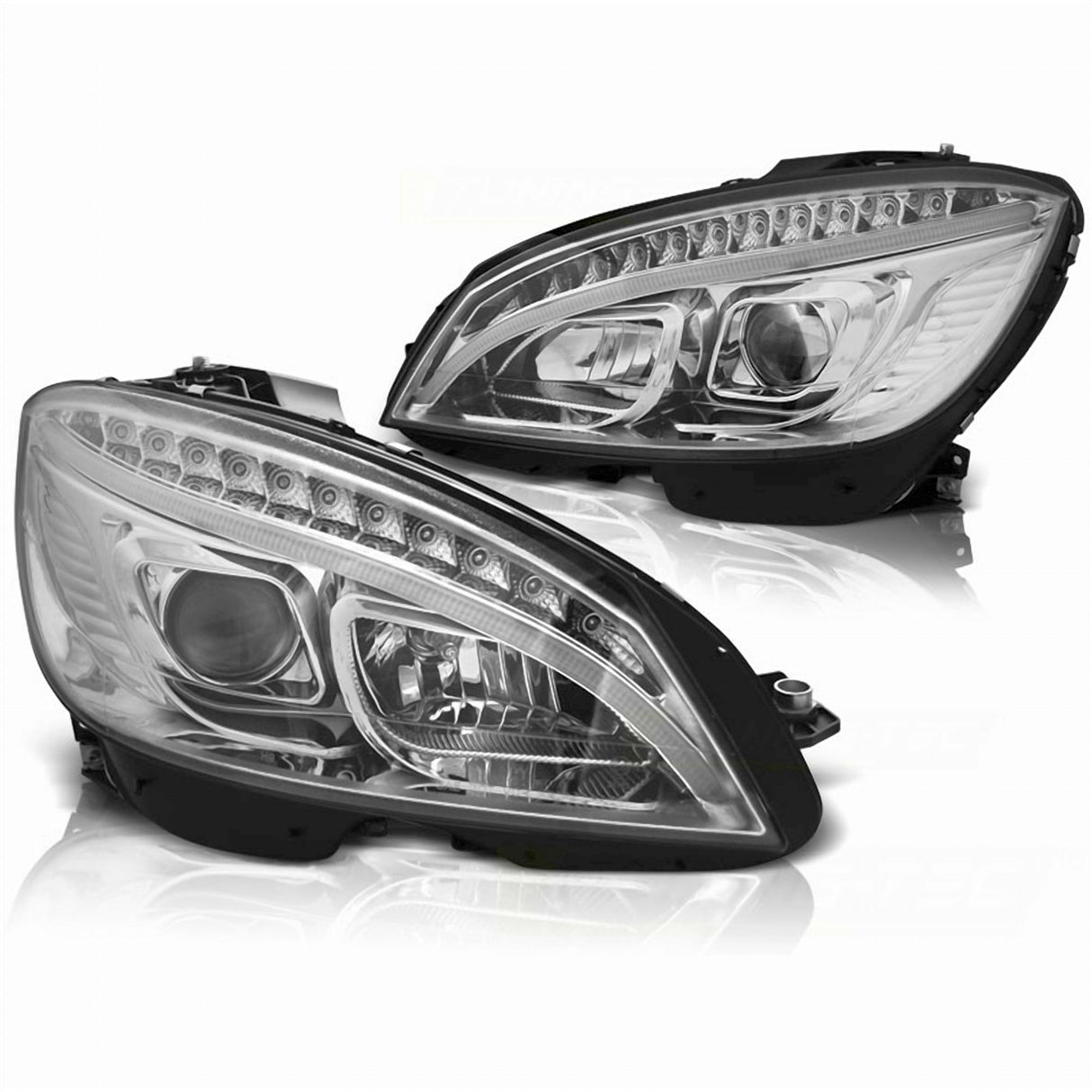 LED Light Tube Scheinwerfer in chrom für Mercedes W204 C Klasse 2007-2010