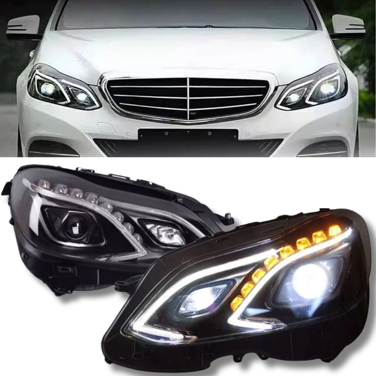 Voll LED Scheinwerfer Set Schwarz für Mercedes E-Klasse W212 2013–2016 mit LED Tagfahrlicht