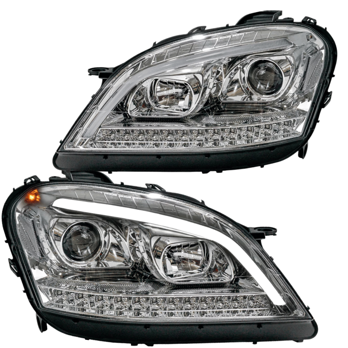 LED Light Tube Scheinwerfer Set Chrom für Mercedes W164 ML M-Klasse 2005–2007 mit Dynamischem Blinker