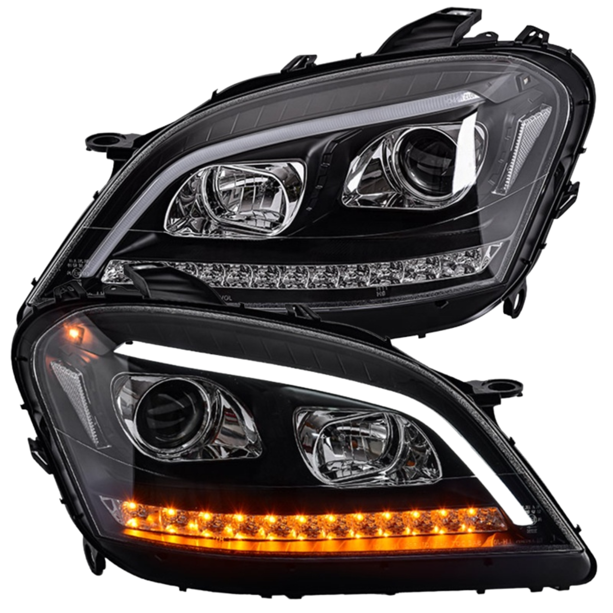 Led Light Tube Scheinwerfer Set für Mercedes W164 ML 2005-2007 in schwarz mit LED Blinker