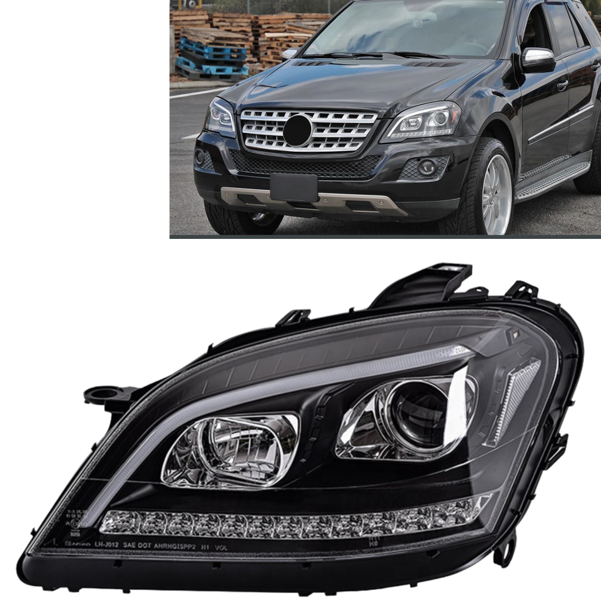 Led Light Tube Scheinwerfer Set für Mercedes W164 ML 2005-2007 in schwarz mit LED Blinker