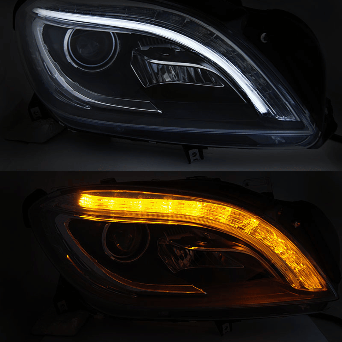 Schwarze LED Scheinwerfer Set für Mercedes M-Klasse W166 2011–2015 mit LED Standlicht