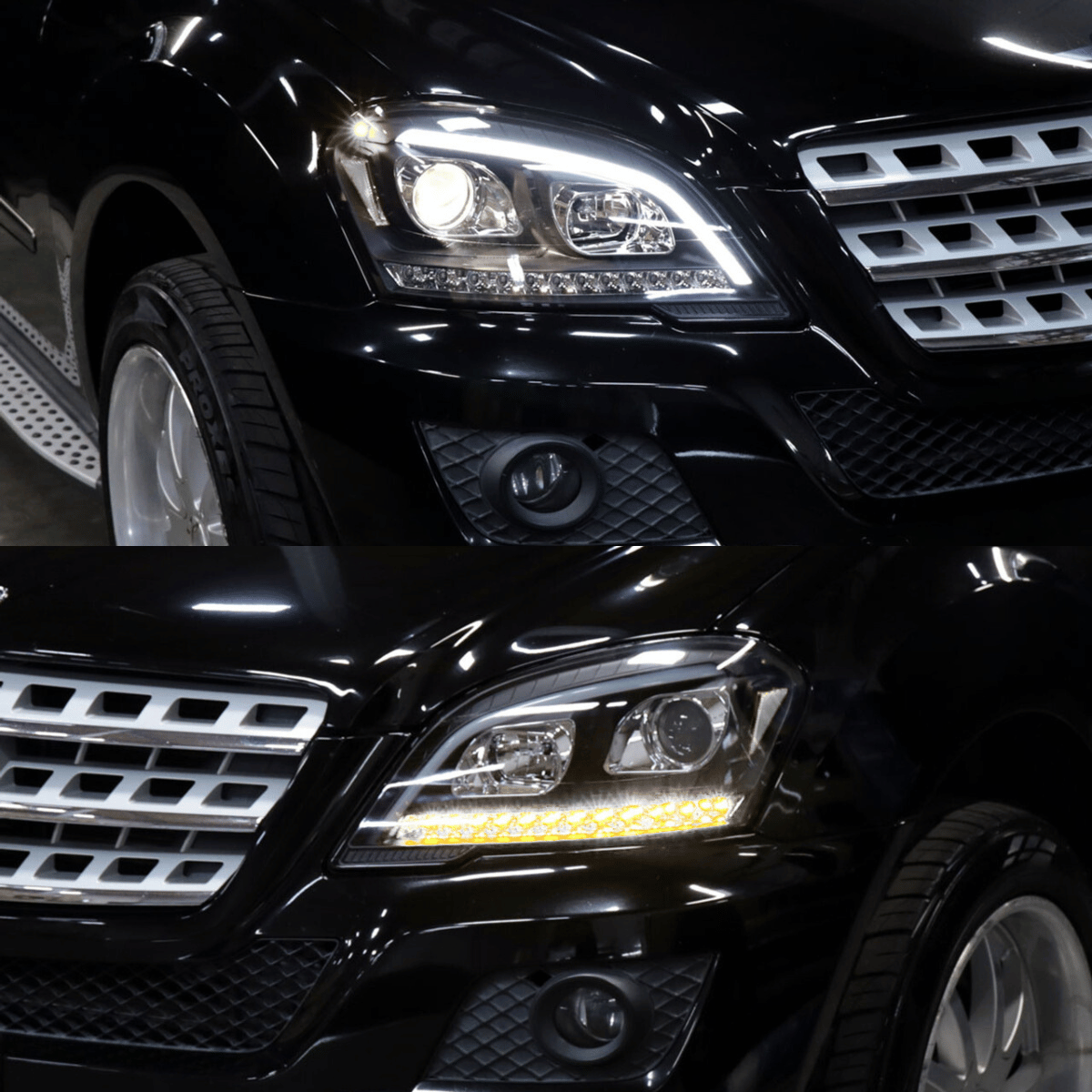 Light Tube Scheinwerfer Set Schwarz dynamischem LED Blinker für Mercedes W164 ML M-Klasse 2009–2011 Facelift