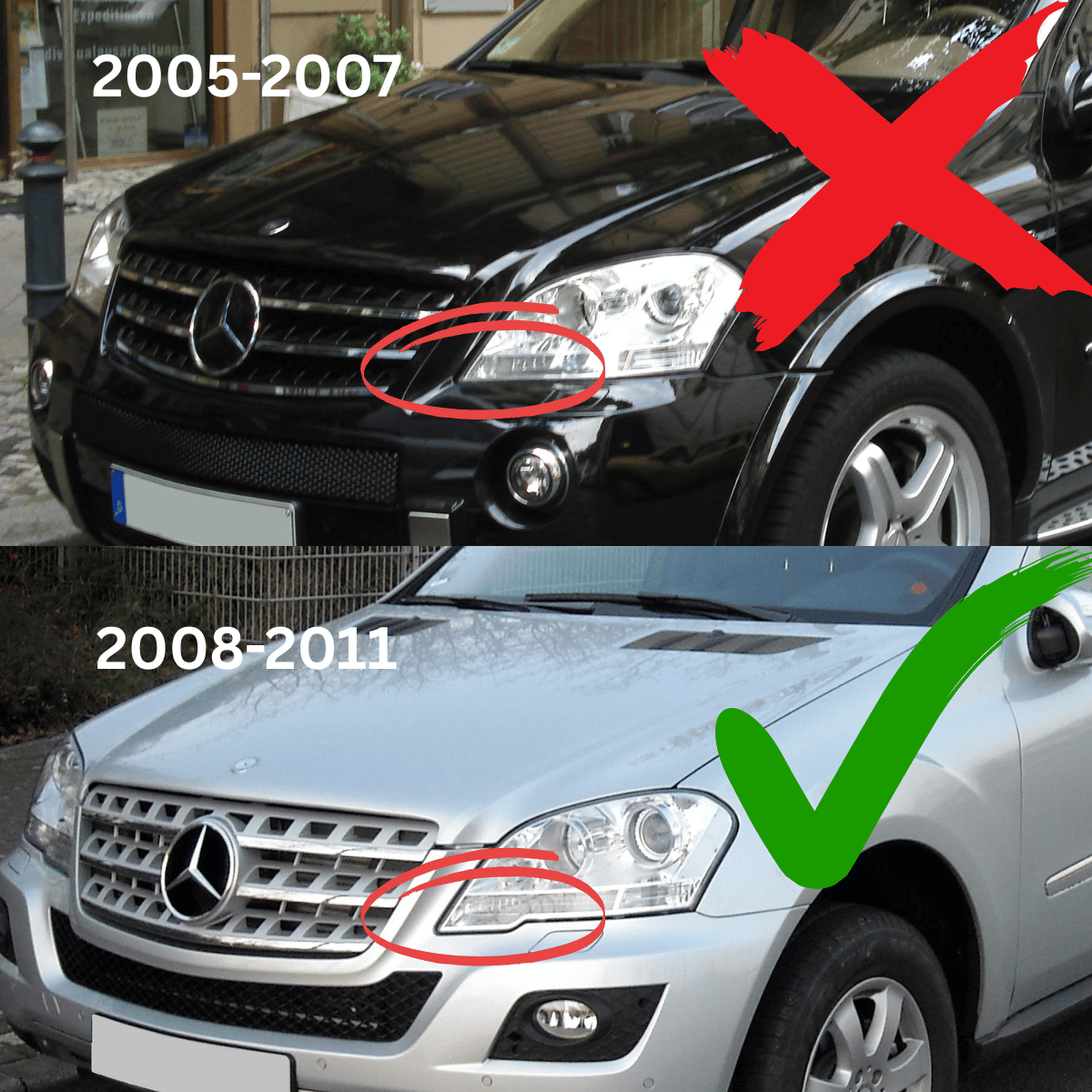 Light Tube Scheinwerfer Set Schwarz dynamischem LED Blinker für Mercedes W164 ML M-Klasse 2009–2011 Facelift