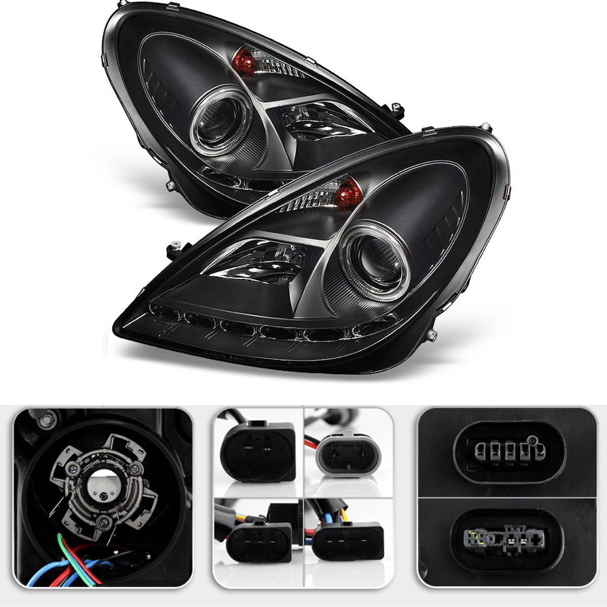 Xenon Scheinwerfer Set Schwarz für Mercedes SLK R171 Roadster 2004–2011 mit LED Tagfahrlicht DRL