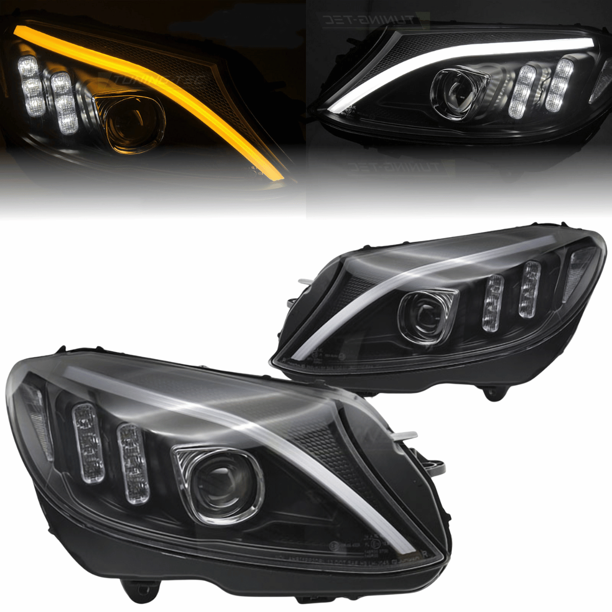 LED Scheinwerfer Set Chrom für Mercedes C-Klasse W205 Limousine & Kombi 2014–2018 mit dynamischen Blinkern & LED Tagfahrlicht