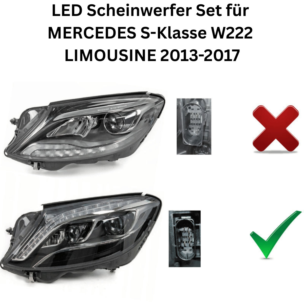 Full LED Scheinwerfer Set Schwarz für Mercedes S-Klasse W222 Limousine 2013–2017 | Tagfahrlicht | Welcome Light