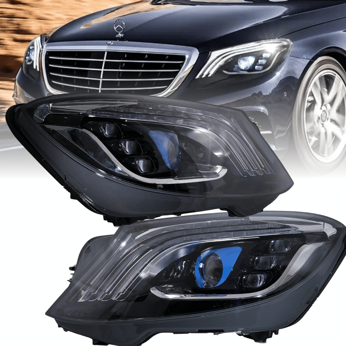 Full LED Scheinwerfer Set Schwarz für Mercedes S-Klasse W222 Limousine 2013–2017 | Tagfahrlicht | Welcome Light